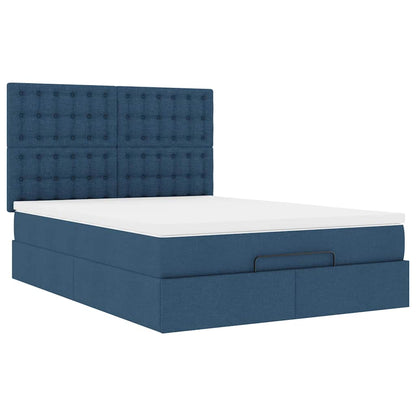 Struttura Letto Pouf con Materasso Blu 140x200cm in Tessuto | homemem39