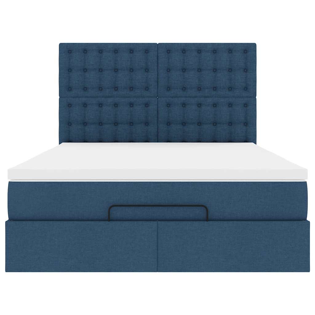 Struttura Letto Pouf con Materasso Blu 140x200cm in Tessuto | homemem39