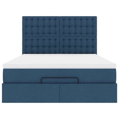 Struttura Letto Pouf con Materasso Blu 140x200cm in Tessuto | homemem39