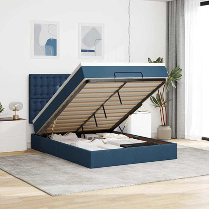 Struttura Letto Pouf con Materasso Blu 140x200cm in Tessuto | homemem39