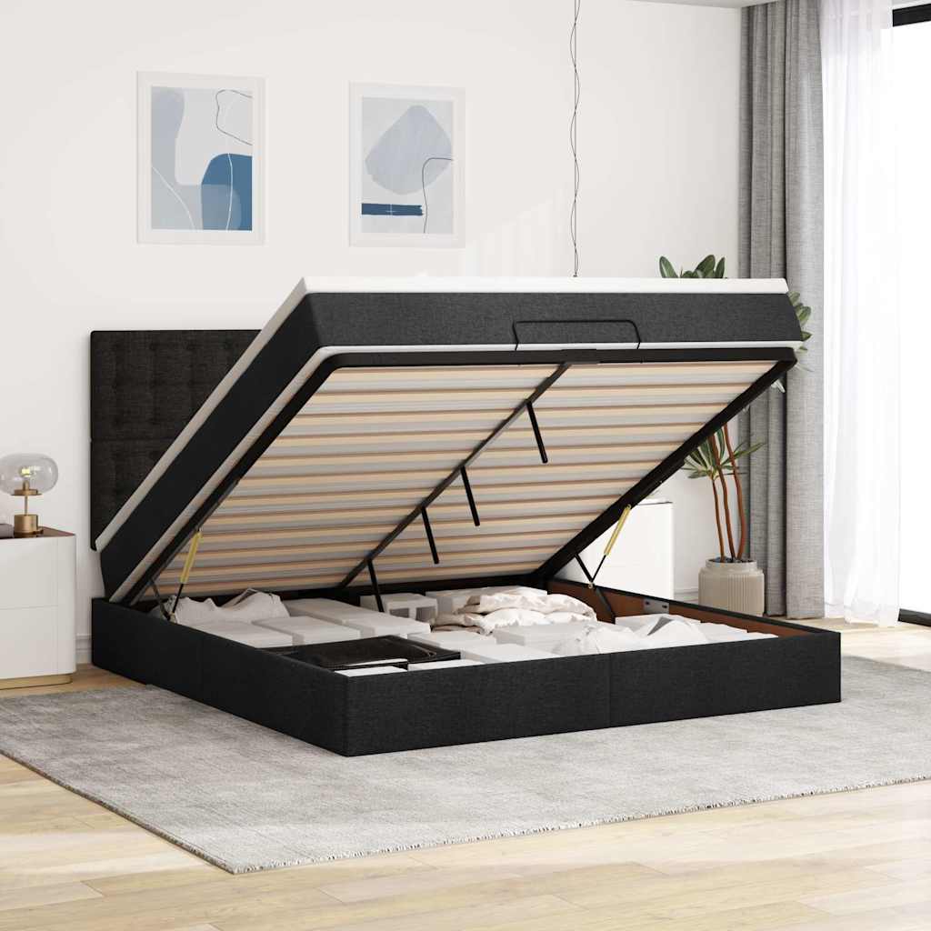 Struttura Letto Pouf con Materasso Nero 160x200 cm in Tessuto | homemem39