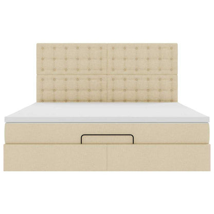 Struttura Letto Pouf con Materasso Crema 180x200 cm in Tessuto