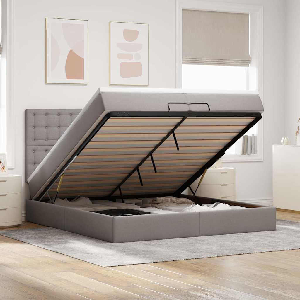 Struttura Letto Pouf con Materassi Tortora 200x200 cm Tessuto | homemem39