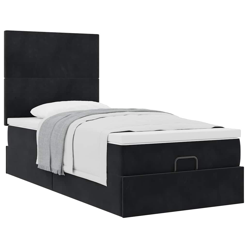 Struttura Letto Pouf con Materassi Nero 90x190 cm in Velluto | homemem39