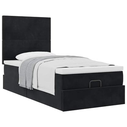 Struttura Letto Pouf con Materassi Nero 90x190 cm in Velluto | homemem39