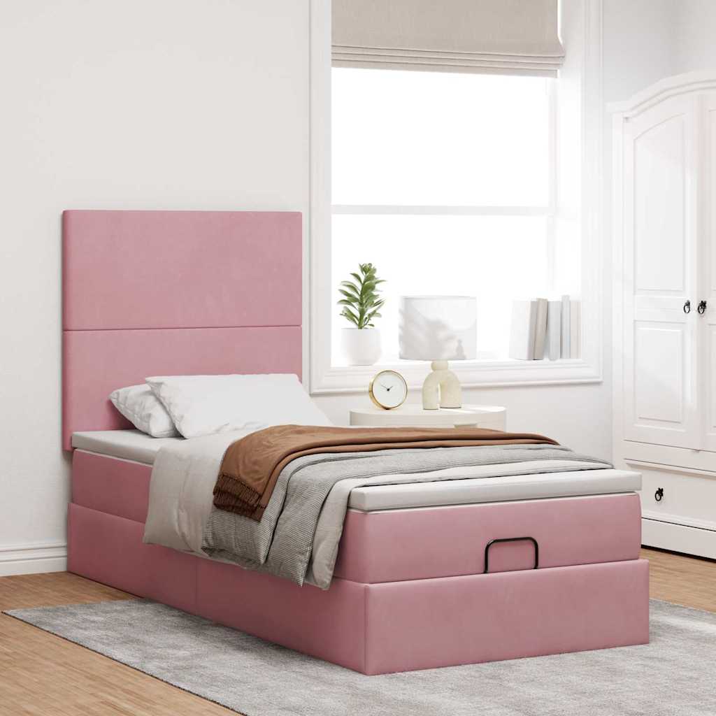 Struttura Letto Pouf con Materassi Rosa 100x200 cm Velluto - homemem39