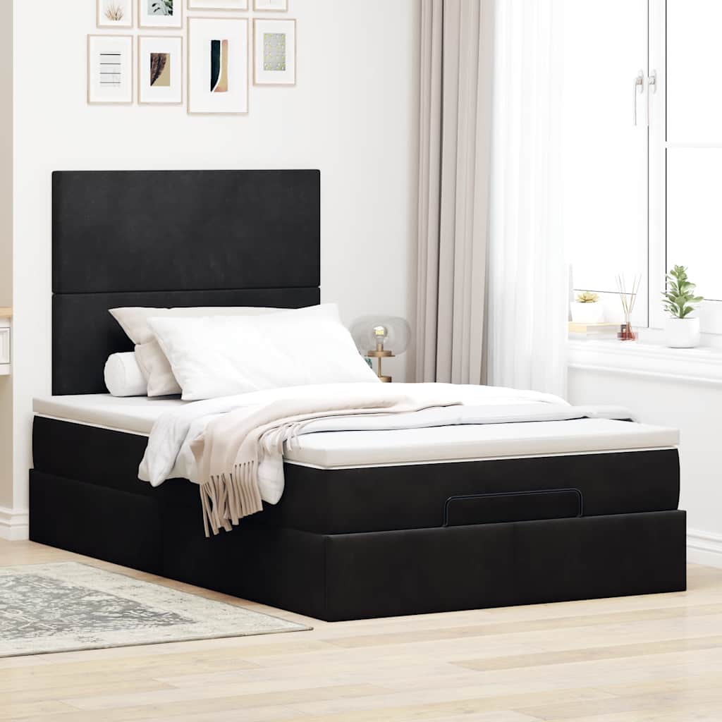 Struttura Letto Pouf con Materassi Nero 120x200 cm Velluto - homemem39