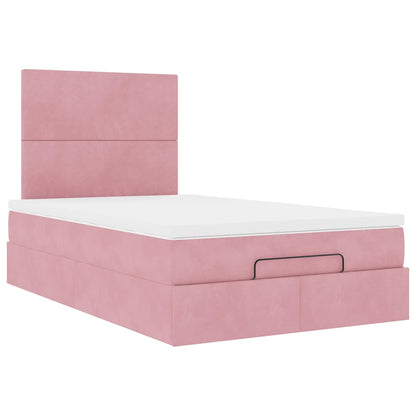 Struttura Letto Pouf con Materasso Rosa 120x200 cm Velluto | homemem39