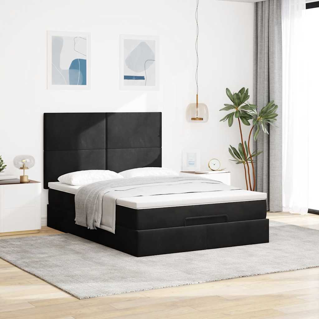 Struttura Letto Pouf con Materassi Nero 140x190 cm in Velluto | homemem39