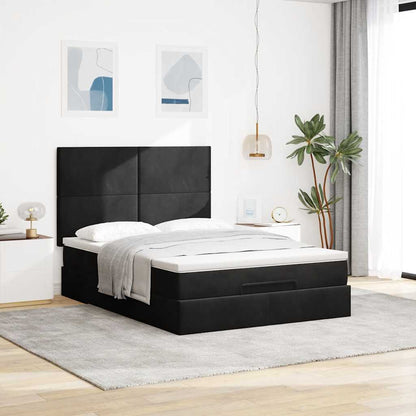 Struttura Letto Pouf con Materassi Nero 140x190 cm in Velluto | homemem39