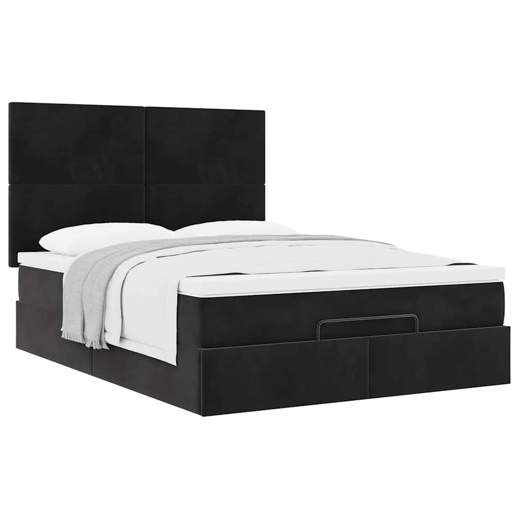Struttura Letto Pouf con Materassi Nero 140x190 cm in Velluto | homemem39