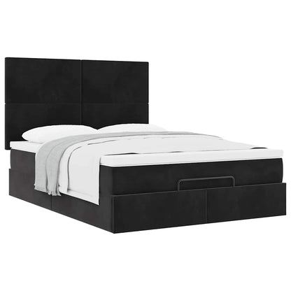 Struttura Letto Pouf con Materassi Nero 140x190 cm in Velluto | homemem39