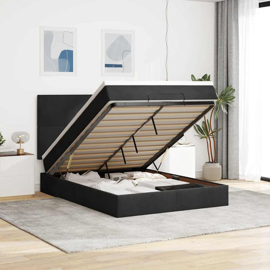 Struttura Letto Pouf con Materassi Nero 140x200 cm in Velluto