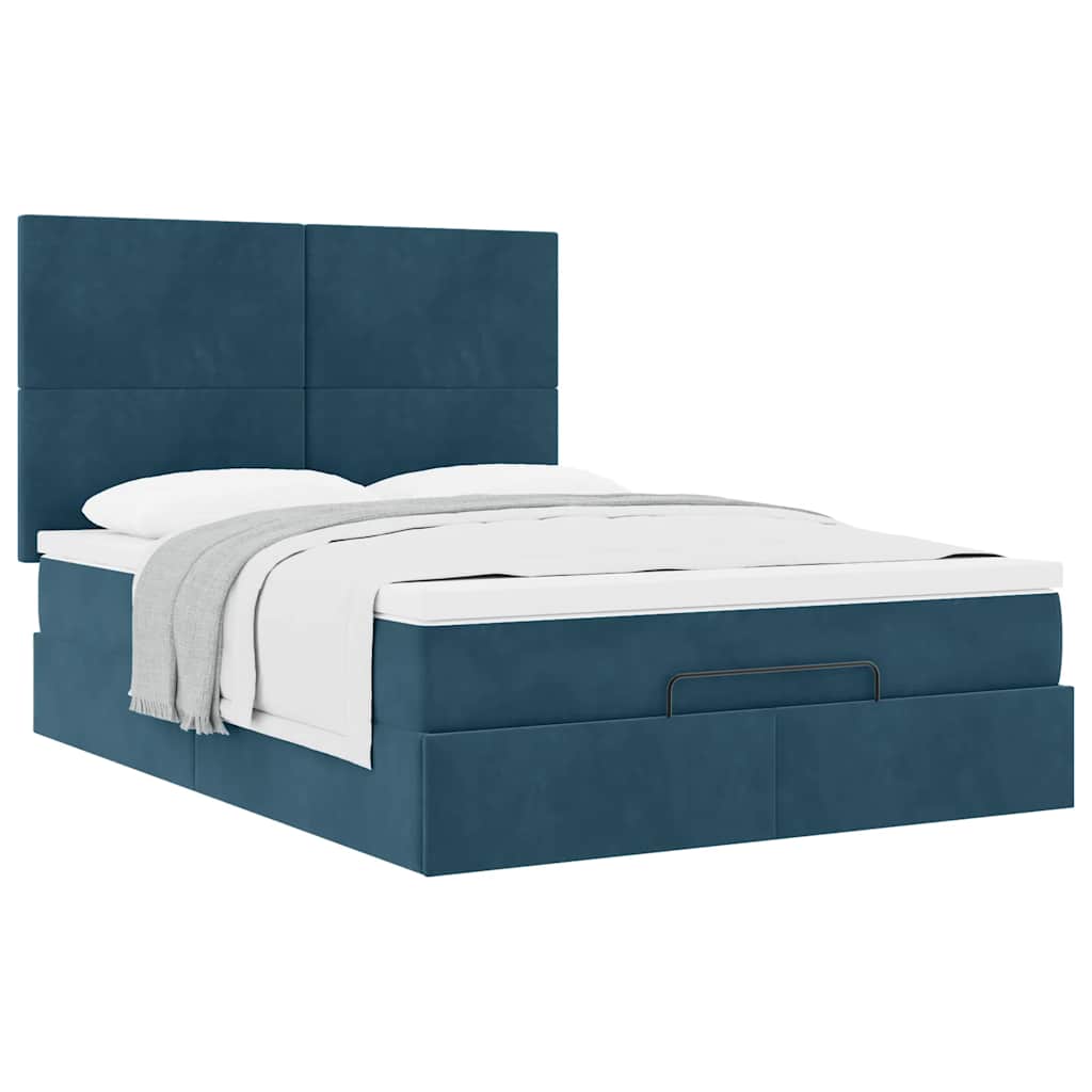 Struttura Letto Pouf con Materassi Blu 140x200cm in Velluto | homemem39