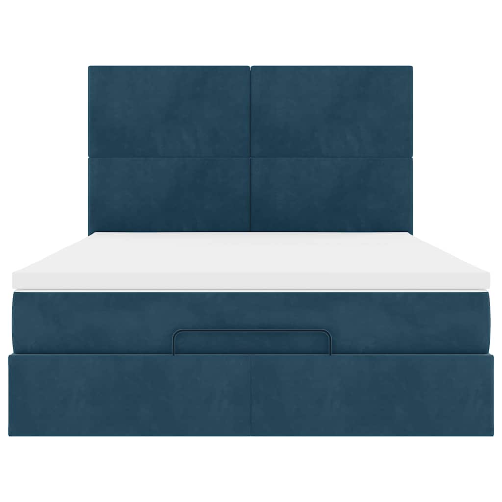 Struttura Letto Pouf con Materassi Blu 140x200cm in Velluto | homemem39