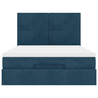 Struttura Letto Pouf con Materassi Blu 140x200cm in Velluto | homemem39