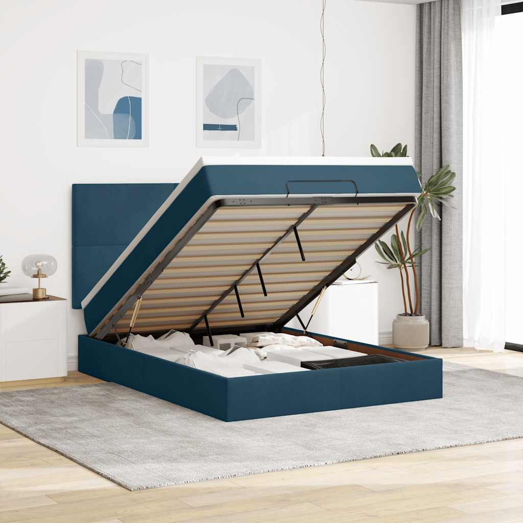 Struttura Letto Pouf con Materassi Blu 140x200cm in Velluto | homemem39