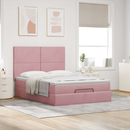 Struttura Letto Pouf con Materassi Rosa 140x200 cm in Velluto - homemem39