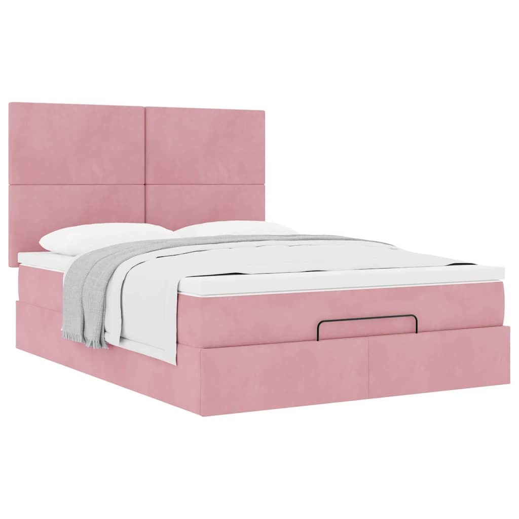 Struttura Letto Pouf con Materassi Rosa 140x200 cm in Velluto - homemem39