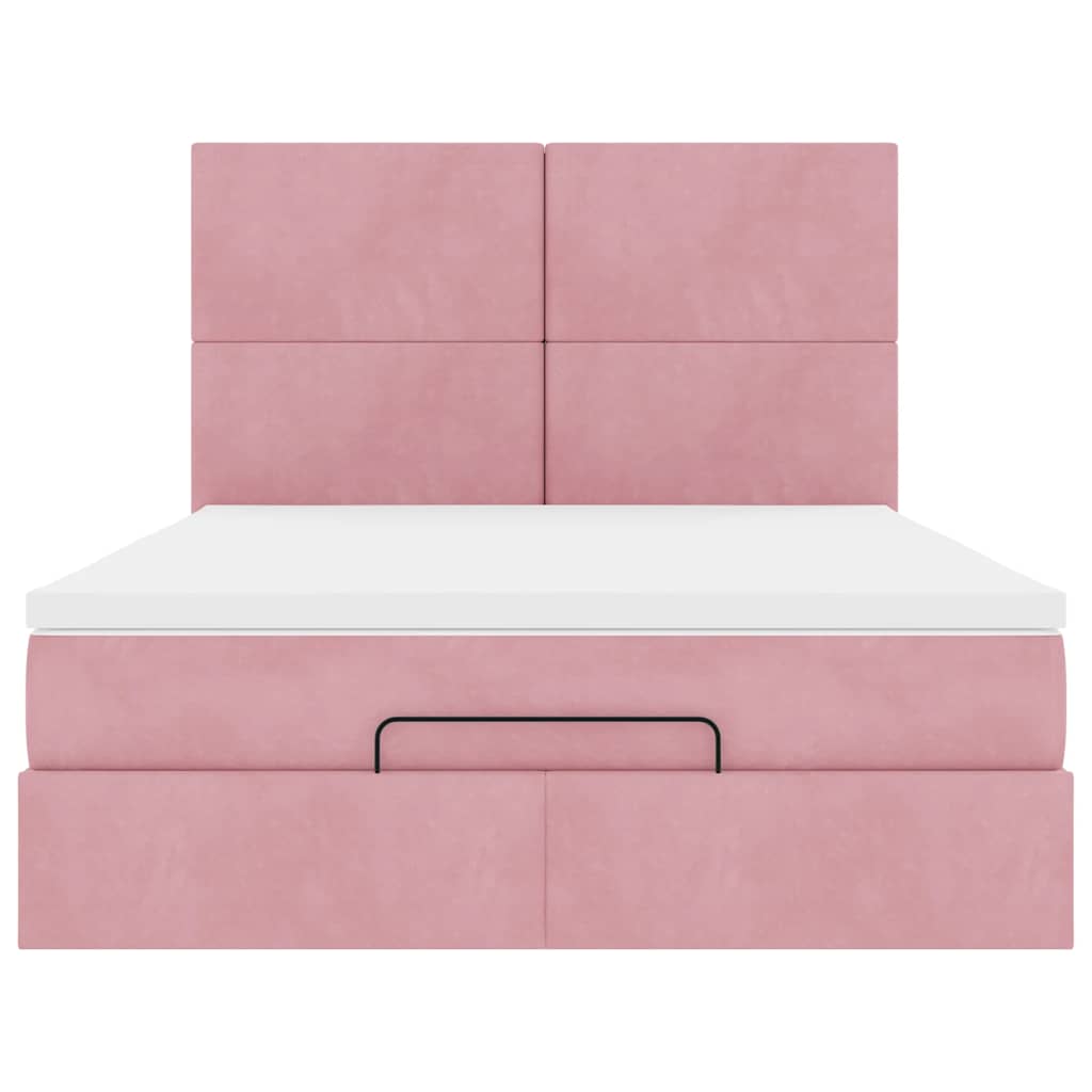 Struttura Letto Pouf con Materassi Rosa 140x200 cm in Velluto - homemem39