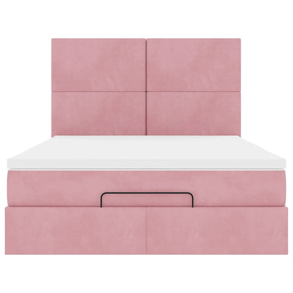 Struttura Letto Pouf con Materassi Rosa 140x200 cm in Velluto - homemem39