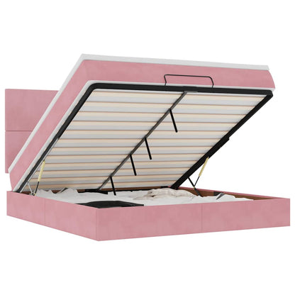 Struttura Letto Pouf con Materassi Rosa 160x200 cm Velluto | homemem39
