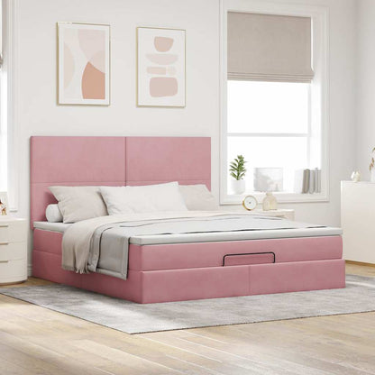Struttura Letto Pouf con Materassi Rosa 160x200 cm Velluto | homemem39