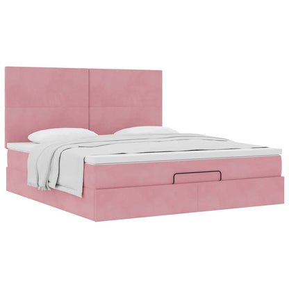 Struttura Letto Pouf con Materassi Rosa 160x200 cm Velluto | homemem39