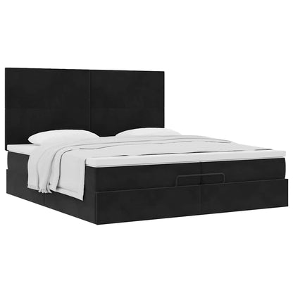 Struttura Letto Pouf con Materassi Nero 200x200 cm Velluto | homemem39