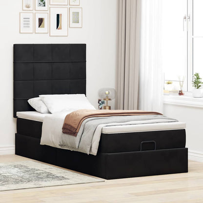 Struttura Letto Pouf con Materassi Nero 80x200 cm in Velluto | homemem39