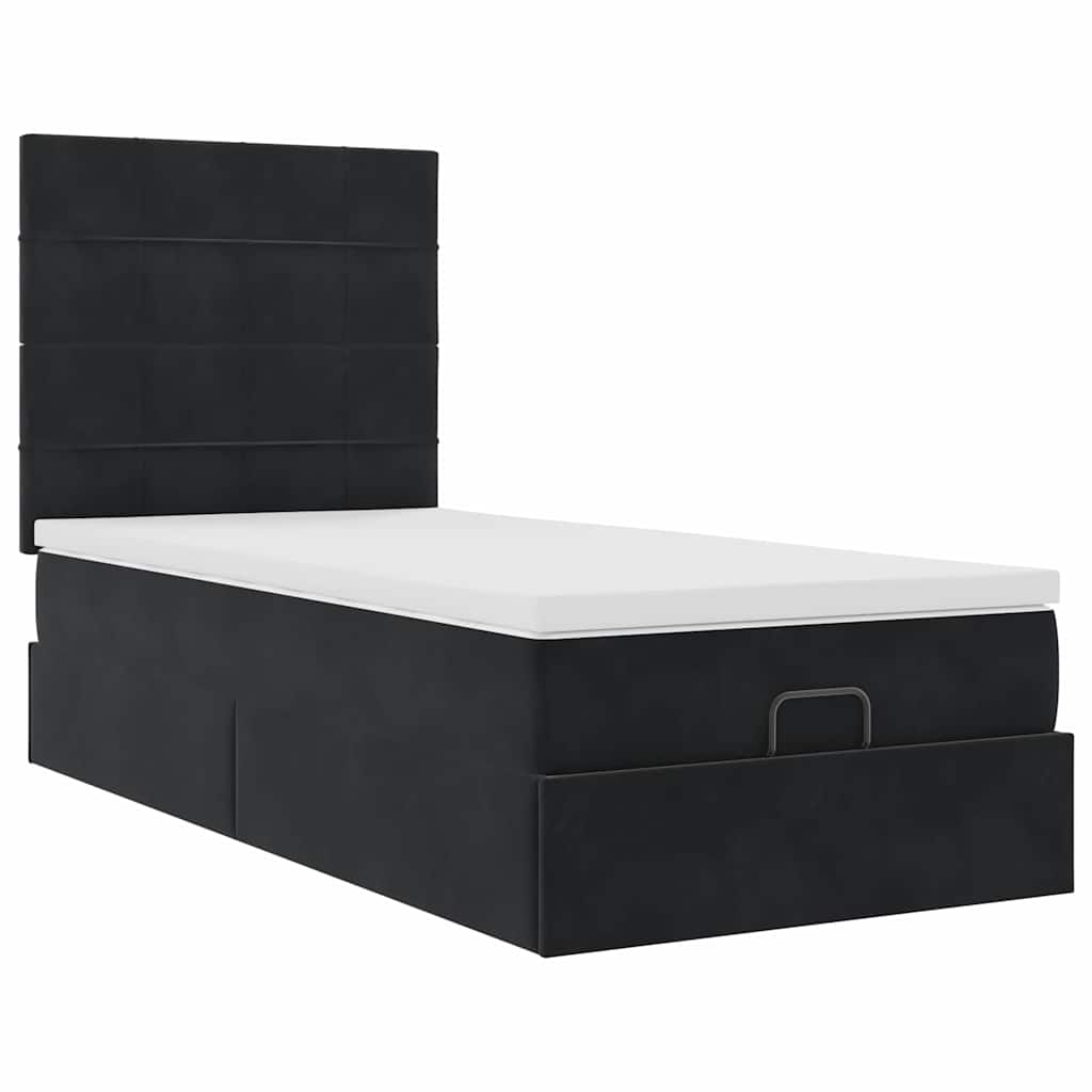 Struttura Letto Pouf con Materassi Nero 80x200 cm in Velluto | homemem39