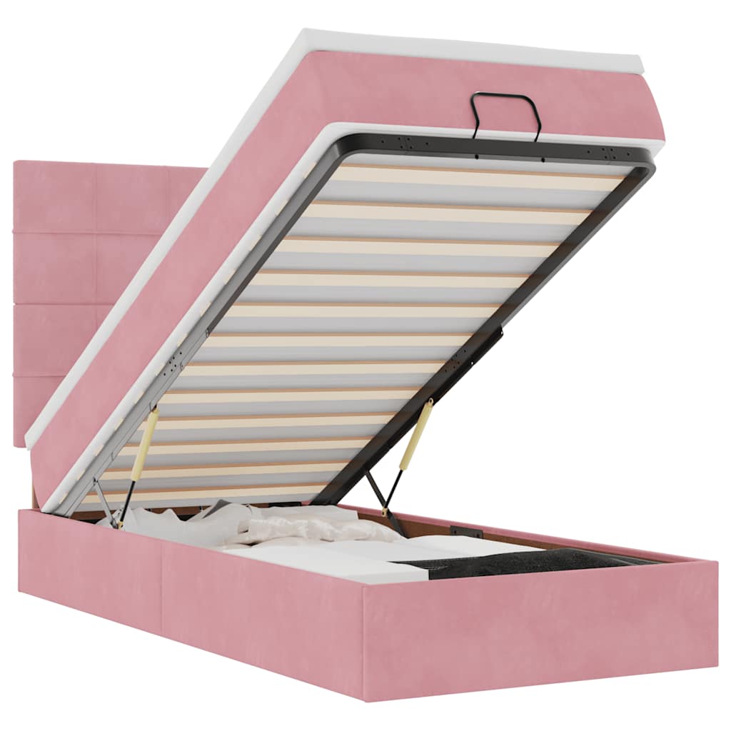 Struttura Letto Pouf con Materassi Rosa 80x200 cm Velluto | homemem39