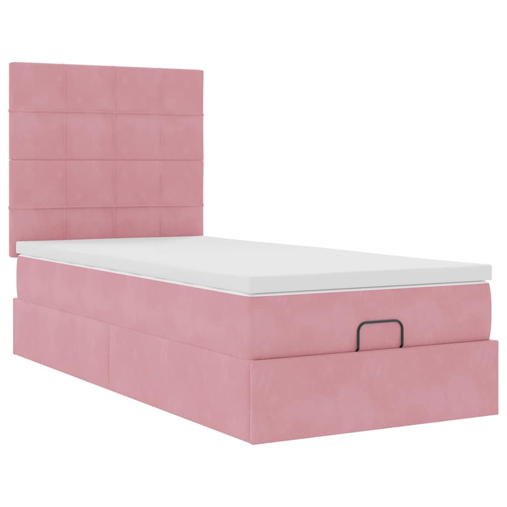 Struttura Letto Pouf con Materassi Rosa 90x200 cm in Velluto - homemem39
