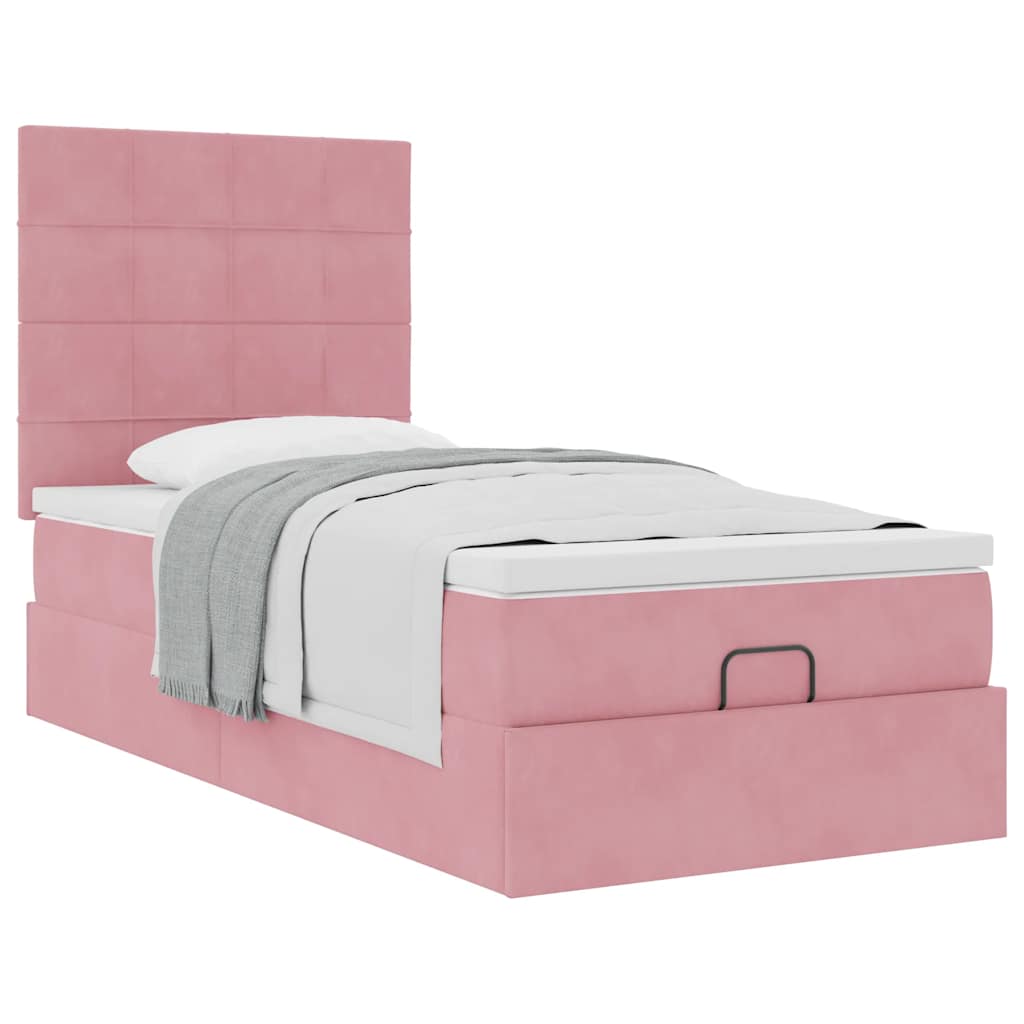 Struttura Letto Pouf con Materassi Rosa 100x200 cm Velluto - homemem39