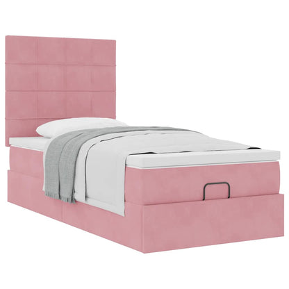 Struttura Letto Pouf con Materassi Rosa 100x200 cm Velluto - homemem39