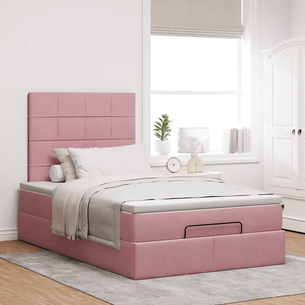 Struttura Letto Pouf con Materassi Rosa 120x190 cm Velluto | homemem39