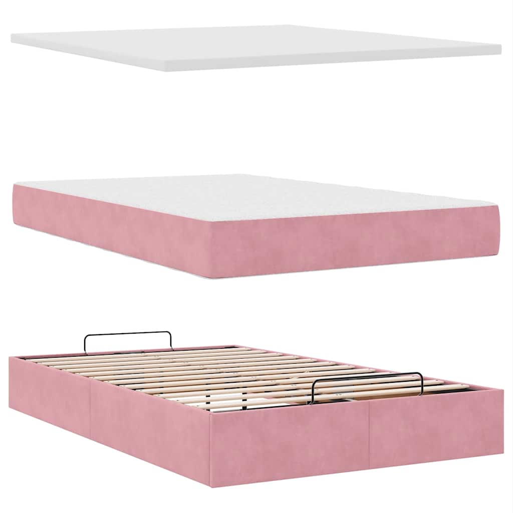 Struttura Letto Pouf con Materassi Rosa 120x190 cm Velluto | homemem39