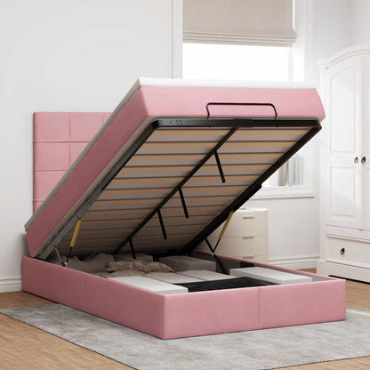Struttura Letto Pouf con Materassi Rosa 120x190 cm Velluto | homemem39