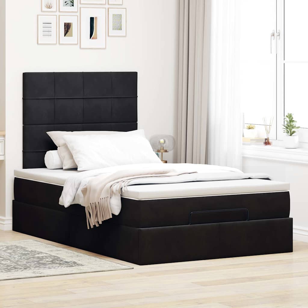 Struttura Letto Pouf con Materassi Nero 120x200 cm Velluto - homemem39