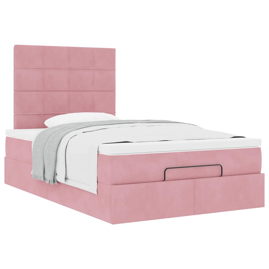Struttura Letto Pouf con Materasso Rosa 120x200 cm Velluto | homemem39