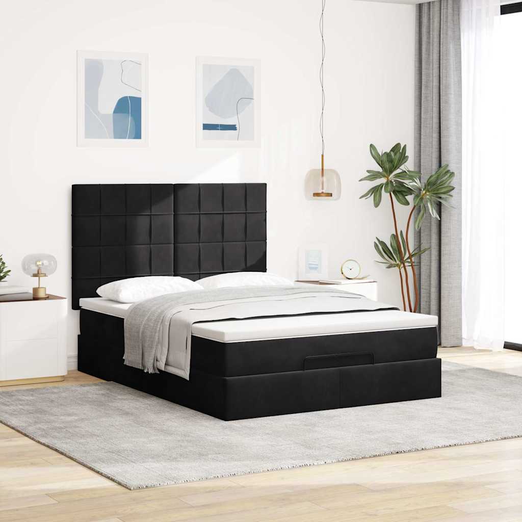 Struttura Letto Pouf con Materassi Nero 140x190 cm in Velluto | homemem39