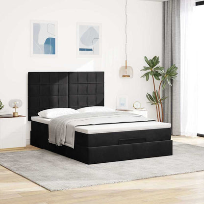 Struttura Letto Pouf con Materassi Nero 140x190 cm in Velluto | homemem39