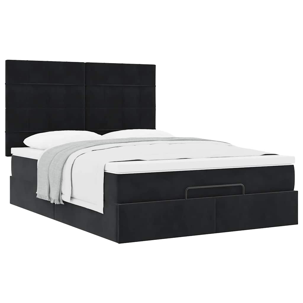 Struttura Letto Pouf con Materassi Nero 140x190 cm in Velluto | homemem39