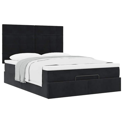 Struttura Letto Pouf con Materassi Nero 140x190 cm in Velluto | homemem39