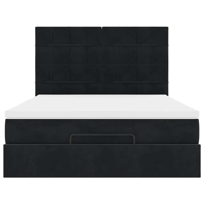 Struttura Letto Pouf con Materassi Nero 140x190 cm in Velluto | homemem39