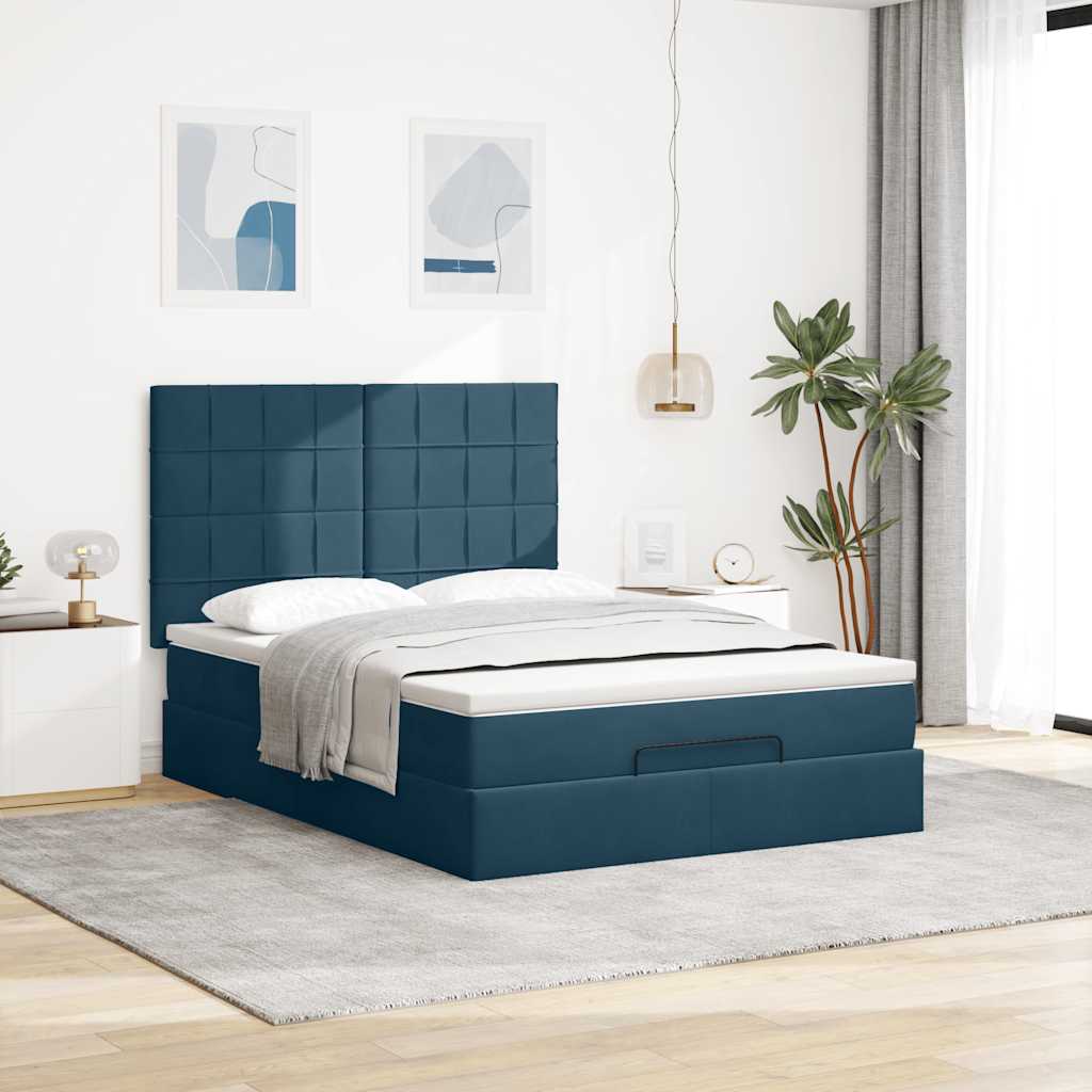 Struttura Letto Pouf con Materassi 140x190 cm in Velluto | homemem39