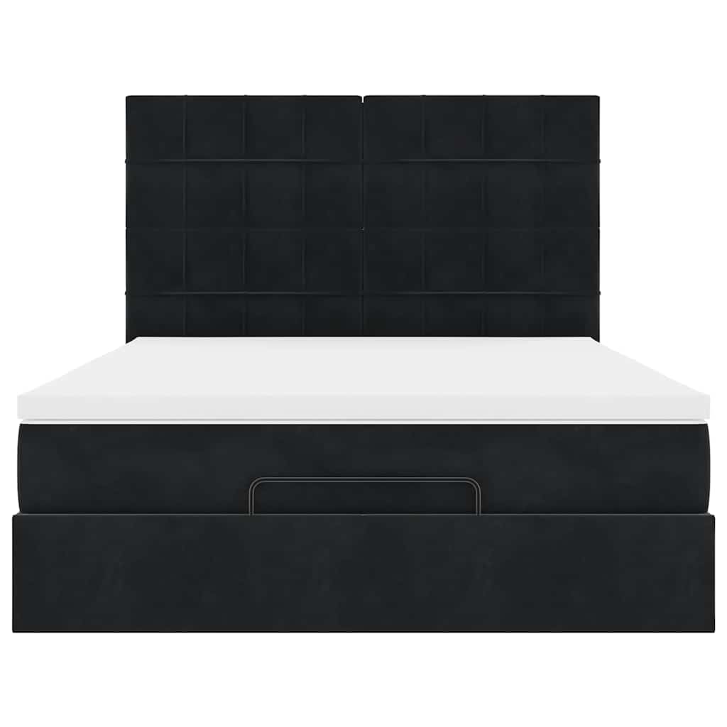 Struttura Letto Pouf con Materassi Nero 140x200 cm in Velluto - homemem39