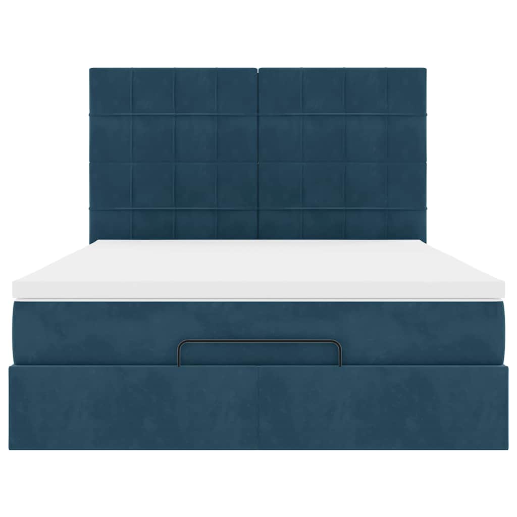 Struttura Letto Pouf con Materassi Blu 140x200cm in Velluto