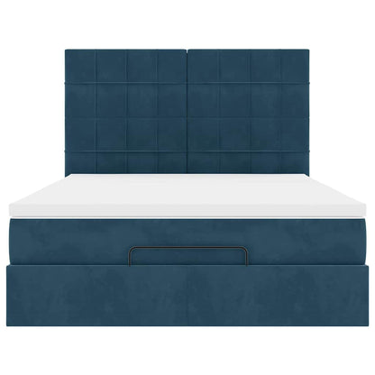 Struttura Letto Pouf con Materassi Blu 140x200cm in Velluto