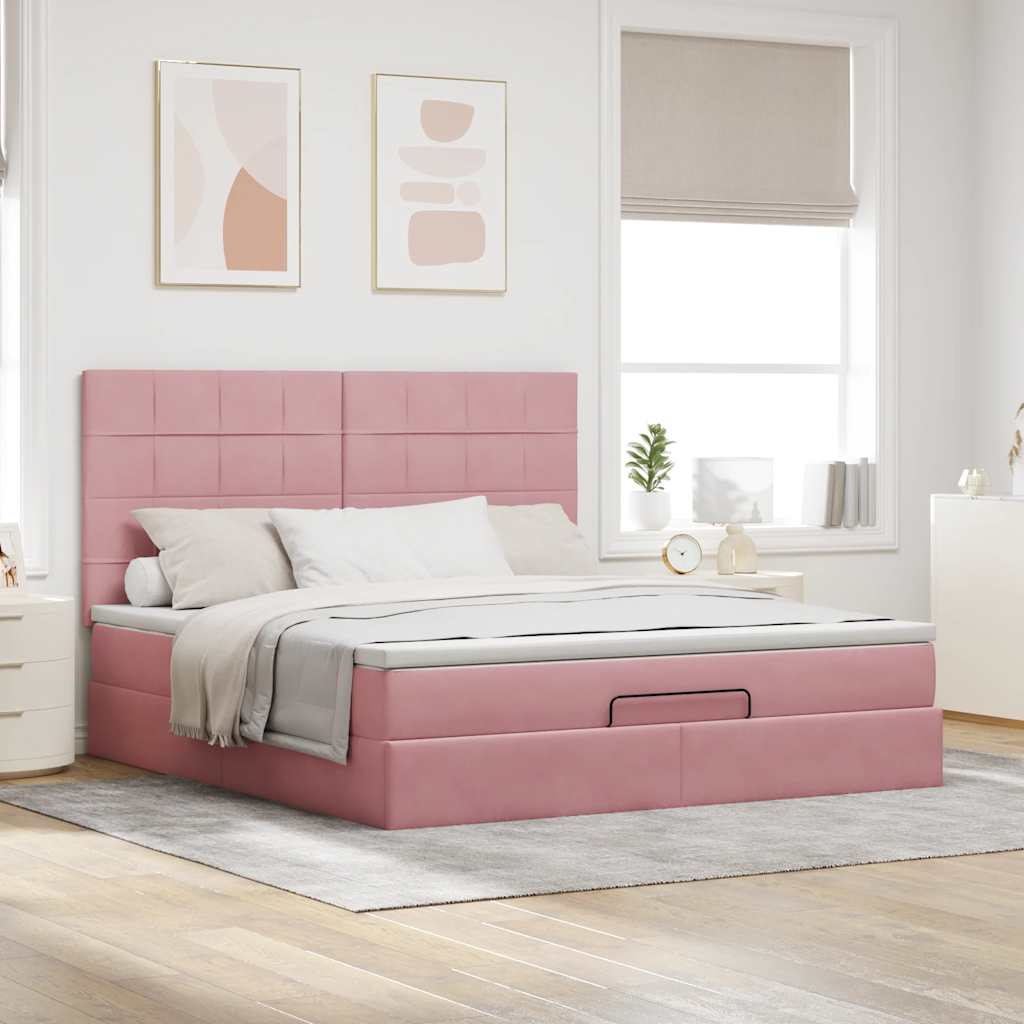 Struttura Letto Pouf con Materassi Rosa 160x200 cm Velluto | homemem39